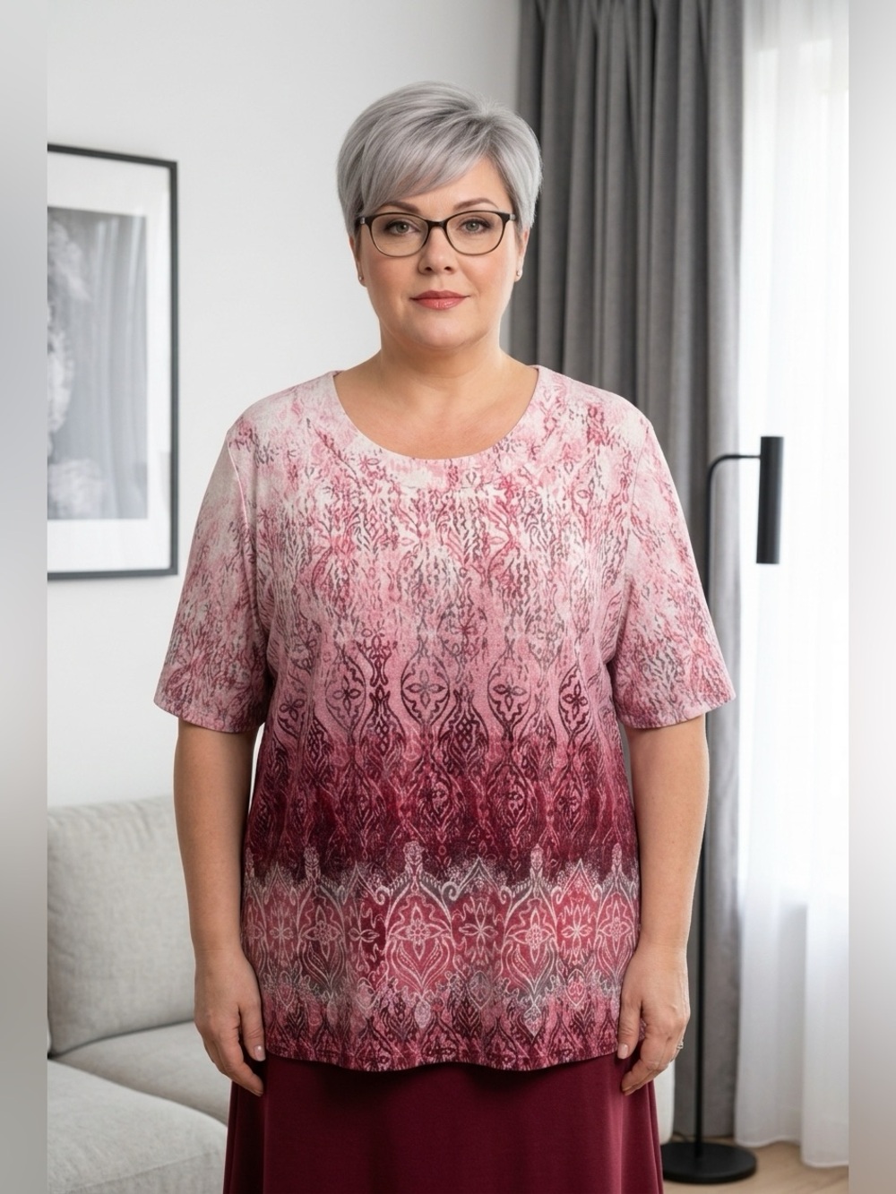Plus Size Alia Pink Patterned Women's Top - Size 2X